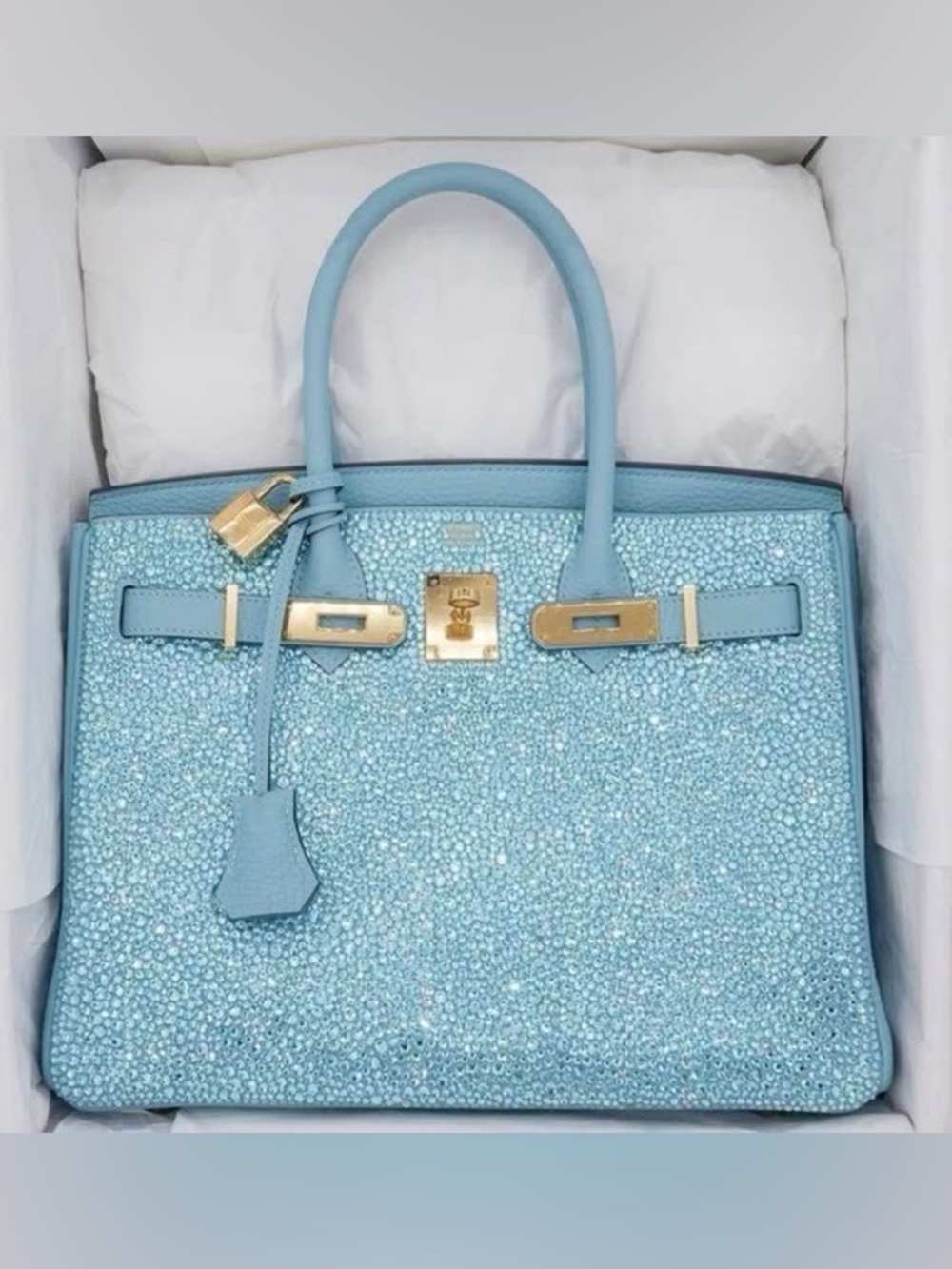 Sparkle bag H Birkin 25 Swarovski bling crystal Bleu atoll JEAN Bleu de nord PHW